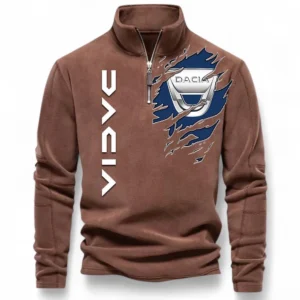 Budget-Friendly Vehicle Half Zip Stand Up Collar Hoodie CAR486 - Brown