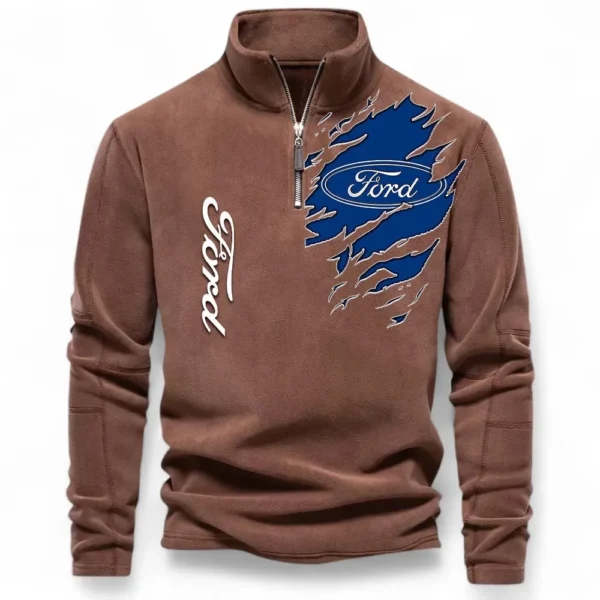 Family Sedan Half Zip Stand Up Collar Hoodie CAR486 - Brown