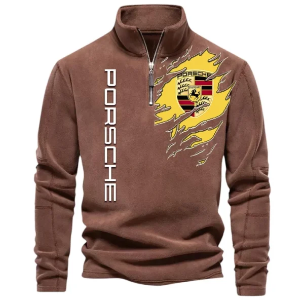 Luxury Coupe Half Zip Stand Up Collar Hoodie CAR486 - Brown