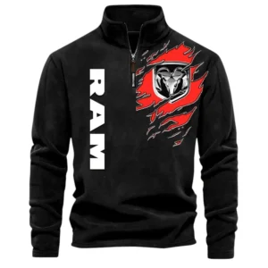 Pickup Truck Brand Half Zip Stand Up Collar Hoodie CAR486 - Black