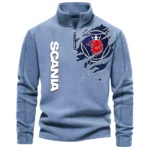 Freight Truck Half Zip Stand Up Collar Hoodie CAR486 - Light Blue