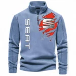 Sporty Hatch Half Zip Stand Up Collar Hoodie CAR486 - Light Blue