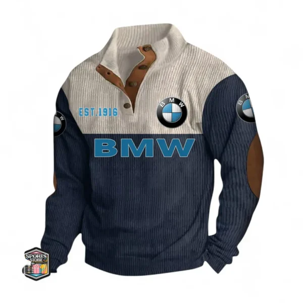 Urban Luxury Auto Men's Stand Up Collar Base Shirt CAR487 - Navy Blue