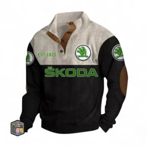 Czech Automobile Men's Stand Up Collar Base Shirt CAR487 - Black