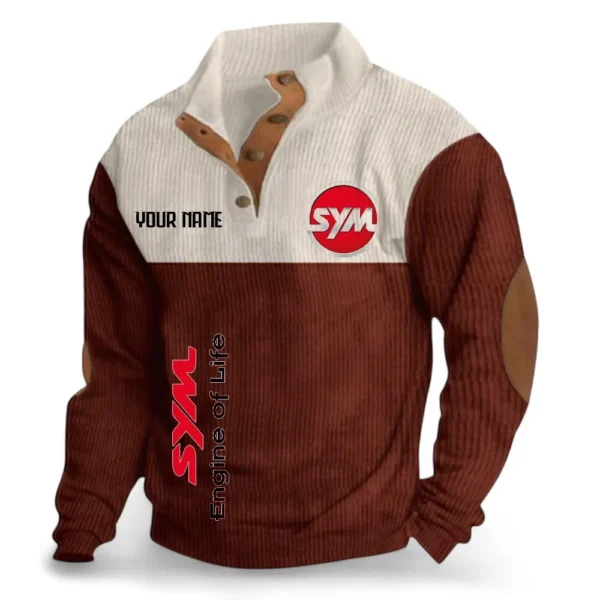 Compact Motorbike Men's Stand Up Collar Base Shirt CAR488 - Dark Red