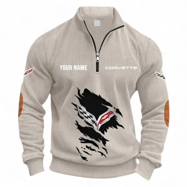 American Muscle Half Zipper Corduroy Sweatshirt CAR491 - Apricot