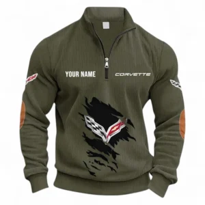 Track-Ready Ride Half Zipper Corduroy Sweatshirt CAR491 - Army Green