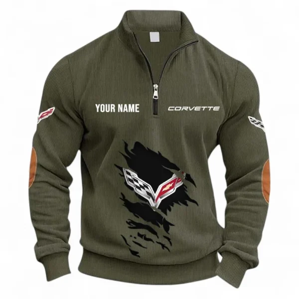 Track-Ready Ride Half Zipper Corduroy Sweatshirt CAR491 - Army Green