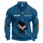 Iconic Speed Machine Half Zipper Corduroy Sweatshirt CAR491 - Denim Blue
