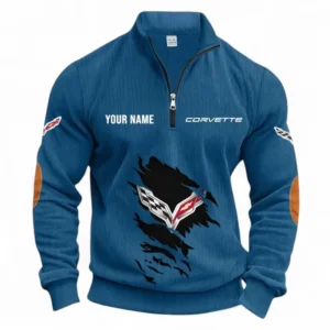 Iconic Speed Machine Half Zipper Corduroy Sweatshirt CAR491 - Denim Blue