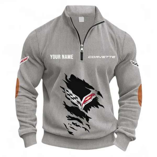 Sleek Sports Coupe Half Zipper Corduroy Sweatshirt CAR491 - Light Gray