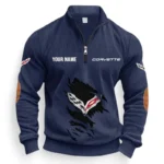 Lightweight Performance Car Half Zipper Corduroy Sweatshirt CAR491 - Navy Blue