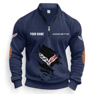 Lightweight Performance Car Half Zipper Corduroy Sweatshirt CAR491 - Navy Blue