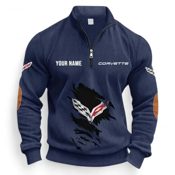 Lightweight Performance Car Half Zipper Corduroy Sweatshirt CAR491 - Navy Blue