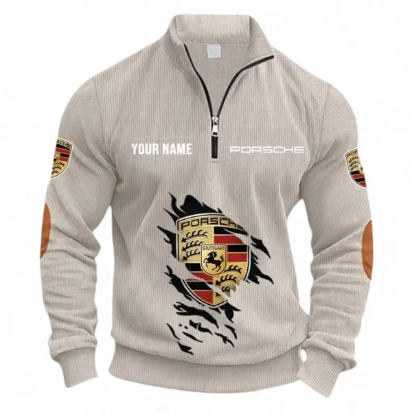 Historic American Ride Half Zipper Corduroy Sweatshirt CAR491 - Apricot