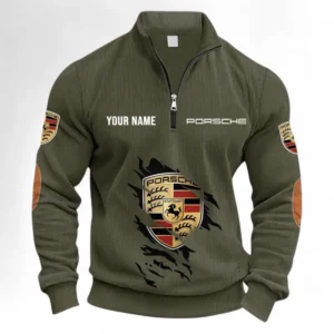 Iconic Road Car Half Zipper Corduroy Sweatshirt CAR491 - Army Green