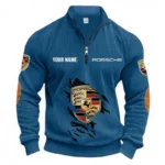 Turbo Sports Car Half Zipper Corduroy Sweatshirt CAR491 - Denim Blue