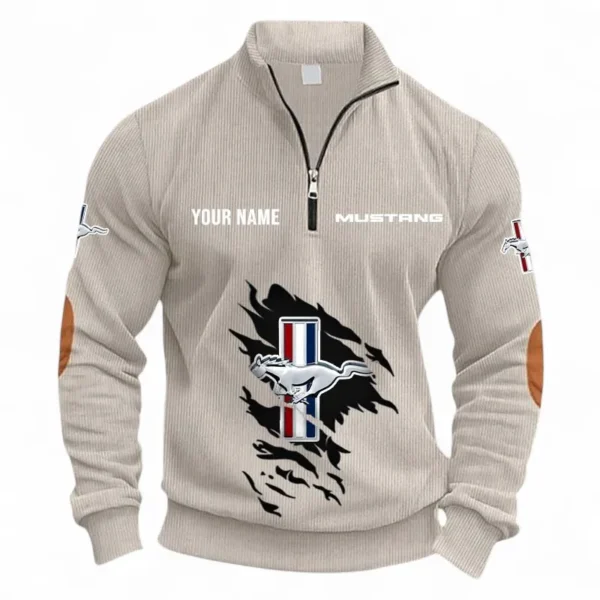 American Muscle Car Half Zipper Corduroy Sweatshirt CAR491 - Apricot