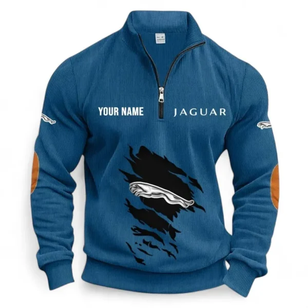 Stylish Luxury Vehicle Half Zipper Corduroy Sweatshirt CAR491 - Denim Blue