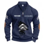 Practical Crossover Half Zipper Corduroy Sweatshirt CAR491 - Navy Blue