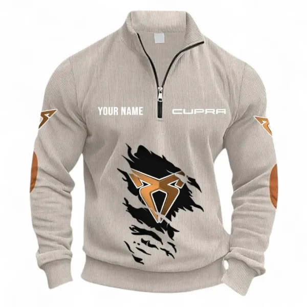 Race-Inspired Car Half Zipper Corduroy Sweatshirt CAR491 - Apricot