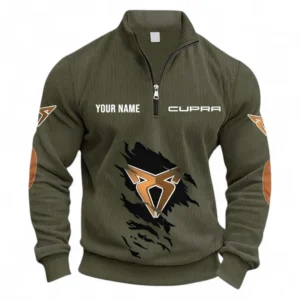 Modern Muscle Car Half Zipper Corduroy Sweatshirt CAR491 - Army Green