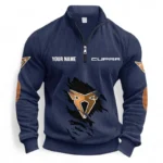 Sporty Urban Vehicle Half Zipper Corduroy Sweatshirt CAR491 - Navy Blue