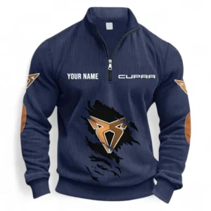 Sporty Urban Vehicle Half Zipper Corduroy Sweatshirt CAR491 - Navy Blue
