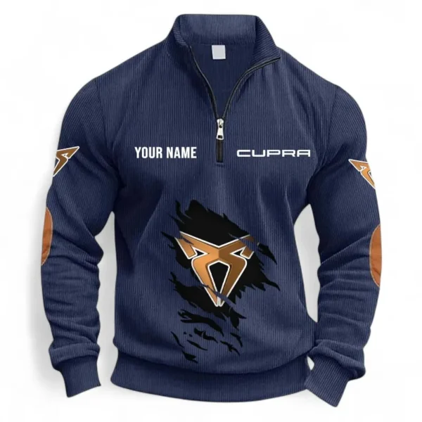 Sporty Urban Vehicle Half Zipper Corduroy Sweatshirt CAR491 - Navy Blue