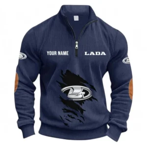 Small Auto Half Zipper Corduroy Sweatshirt CAR491 - Navy Blue