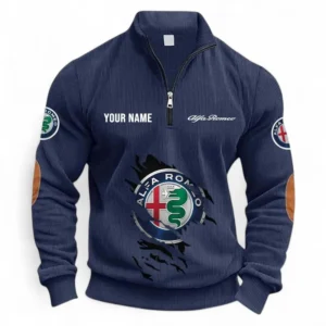 Classic Sport Coupe Half Zipper Corduroy Sweatshirt CAR491 - Navy Blue