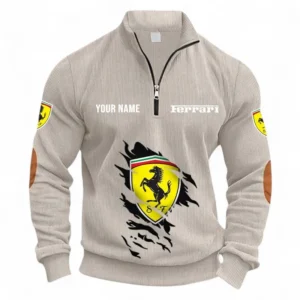 Track-Ready Sports Car Half Zipper Corduroy Sweatshirt CAR491 - Apricot