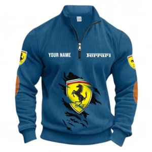 Racing-Inspired Coupe Half Zipper Corduroy Sweatshirt CAR491 - Denim Blue