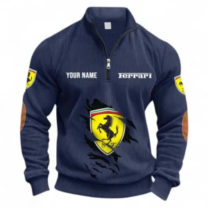 Iconic Performance Vehicle Half Zipper Corduroy Sweatshirt CAR491 - Navy Blue