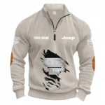 Rugged Terrain Auto Brand Half Zipper Corduroy Sweatshirt CAR491 - Apricot