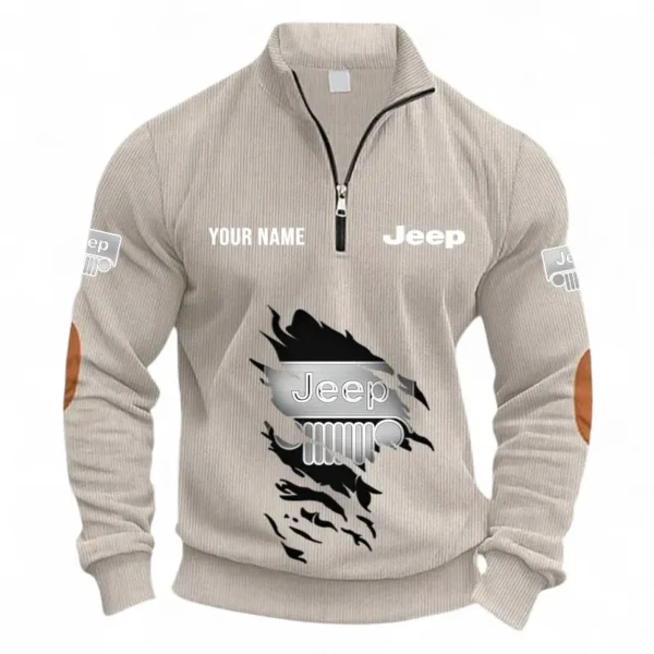 Rugged Terrain Auto Brand Half Zipper Corduroy Sweatshirt CAR491 - Apricot