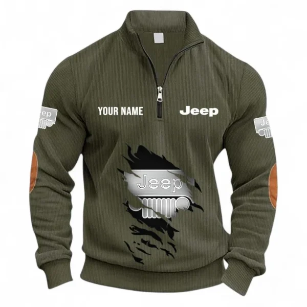 Outdoor Adventure Vehicle Half Zipper Corduroy Sweatshirt CAR491 - Army Green