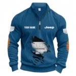 Open-Top SUV Company Half Zipper Corduroy Sweatshirt CAR491 - Denim Blue