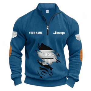 Open-Top SUV Company Half Zipper Corduroy Sweatshirt CAR491 - Denim Blue