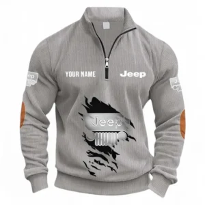 Compact Off-Road Vehicle Half Zipper Corduroy Sweatshirt CAR491 - Light Gray