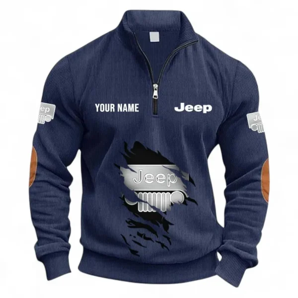 Utility 4x4 Manufacturer Half Zipper Corduroy Sweatshirt CAR491 - Navy Blue