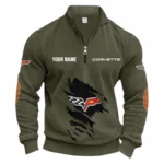 Lightweight Performance Car Half Zipper Corduroy Sweatshirt CAR491 - Army Green