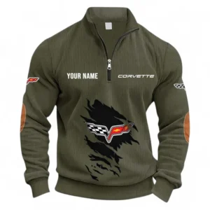 Lightweight Performance Car Half Zipper Corduroy Sweatshirt CAR491 - Army Green
