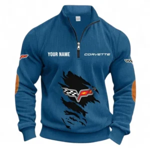 Modern Muscle Car Half Zipper Corduroy Sweatshirt CAR491 - Denim Blue