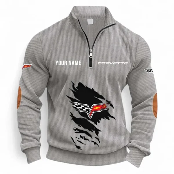 Sports Car Half Zipper Corduroy Sweatshirt CAR491 - Light Gray