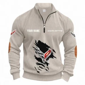 Sports Car Half Zipper Corduroy Sweatshirt CAR491 - Apricot