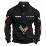 American Muscle Half Zipper Corduroy Sweatshirt CAR491 - Black