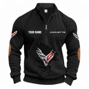 American Muscle Half Zipper Corduroy Sweatshirt CAR491 - Black