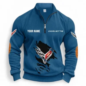 Track-Ready Ride Half Zipper Corduroy Sweatshirt CAR491 - Denim Blue