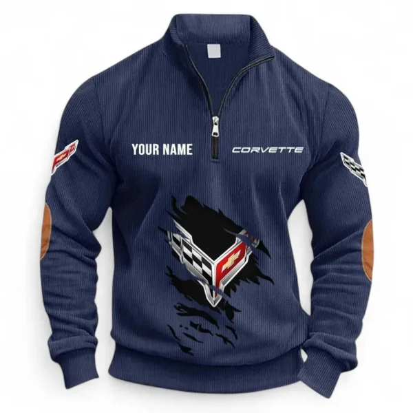 Iconic Speed Machine Half Zipper Corduroy Sweatshirt CAR491 - Navy Blue